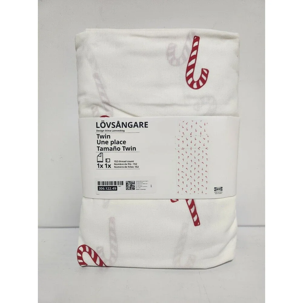IKEA Twin LOVSANGARE Duvet Cover w/ Pillowcase Candy Cane 306.122.49
